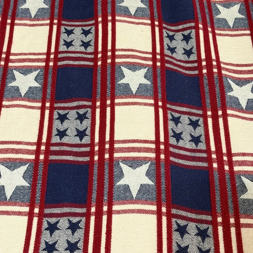 Pampered Chef Patriotic Stars & Stripes Woven Tablecloth Red White Blue July 4th